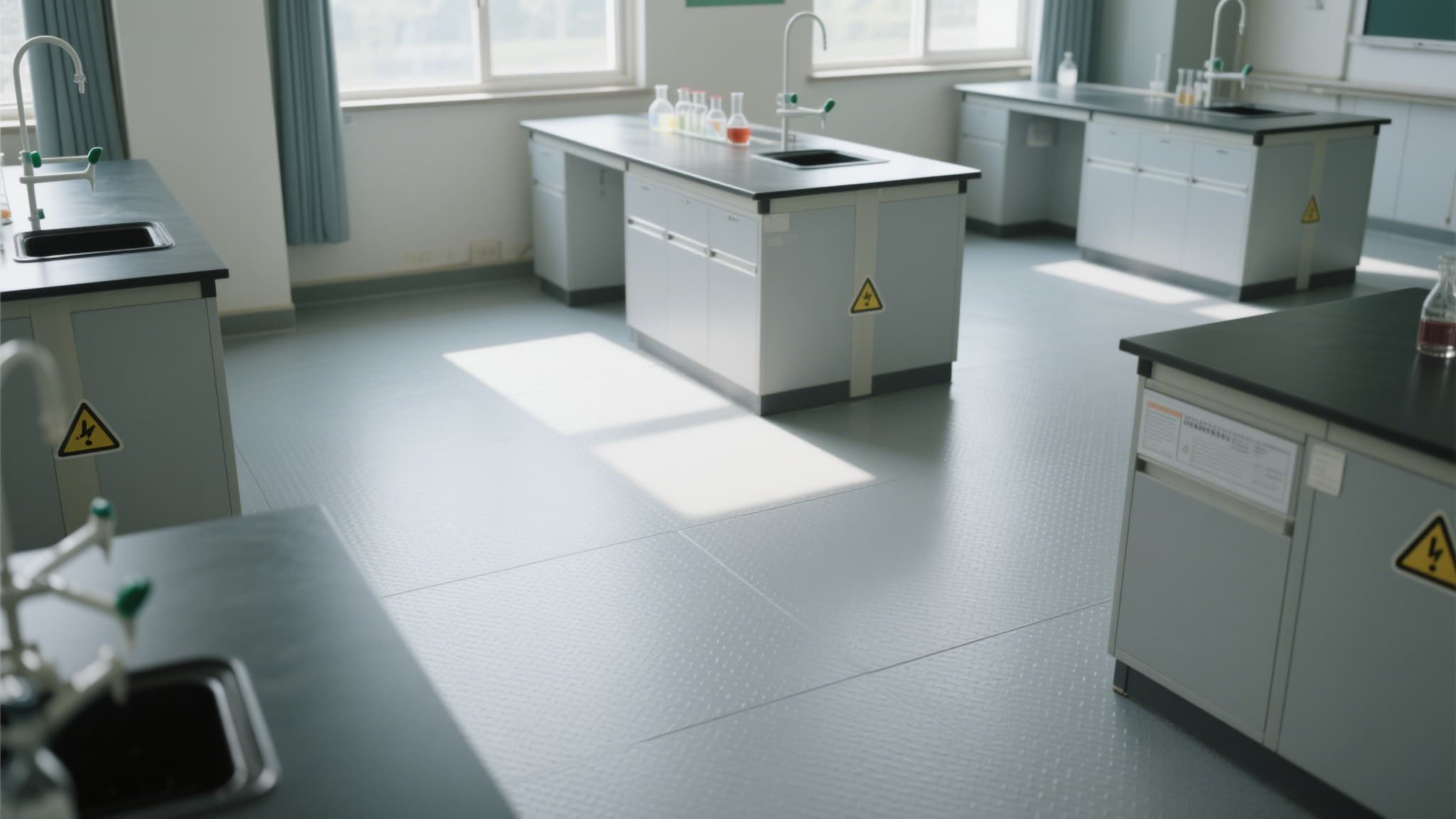 Rubber flooring in a modern classroom providing acoustic and underfoot comfort