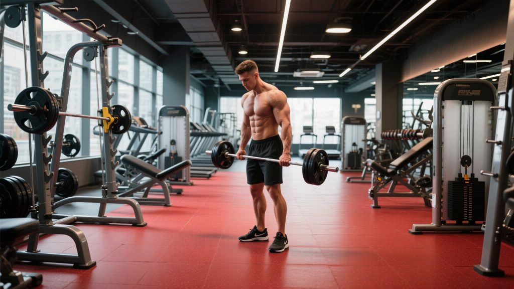 Heavy-duty rubber flooring installed in a modern commercial fitness center