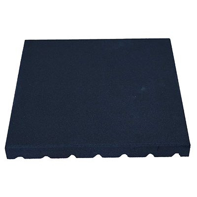 Outdoor walkway with grey grooved rubber pavers for safe and durable surface