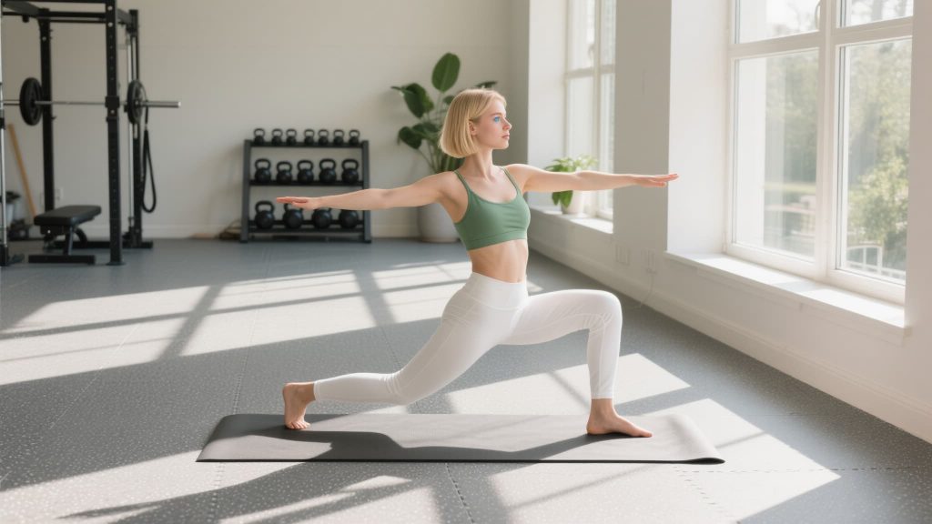 Rubber floor tiles in a home gym setup with workout equipment